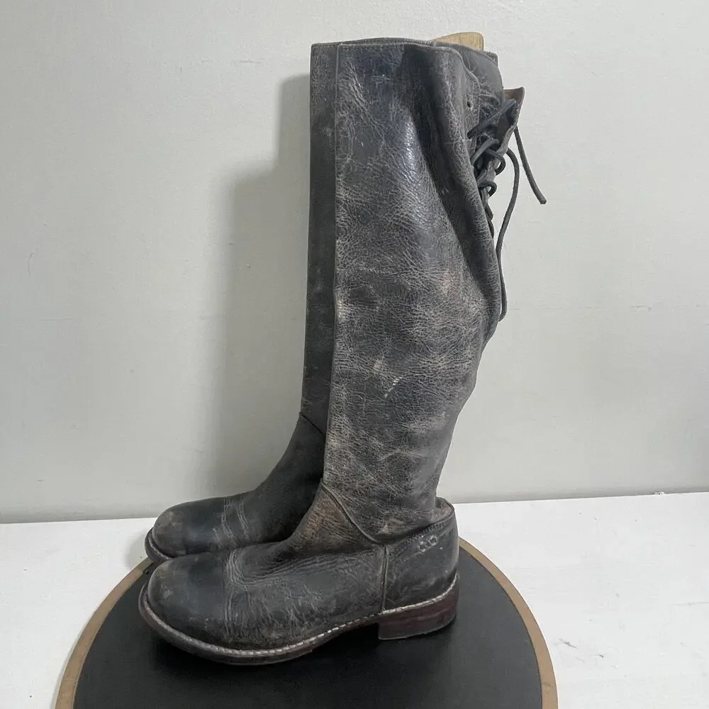 Bed Stu‎ Boots Manchester Riding Boots Women SZ 8 Hand Wash Leather Tall Gray